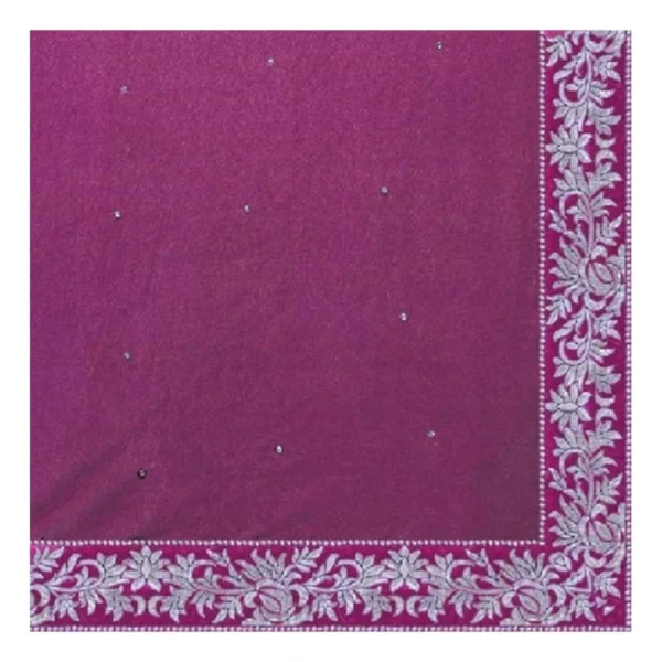 Generic Women's Velvet Embroidered Saree With Unstitched Blouse (Pink, 5.5 Mtr) - Image 2