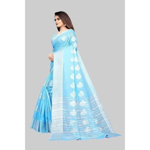Generic Women's Cotton Silk Floral Saree With Unstitched Blouse (Rama, 5.5 Mtr) - Image 5