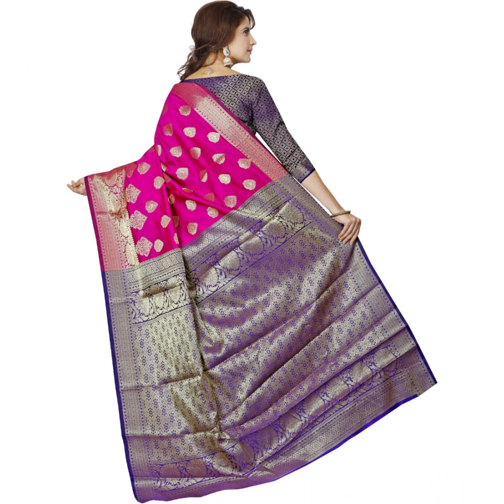 Women's Jacquard Woven Saree With Unstitched Blouse 5.5Mtr (Pink) - Image 3