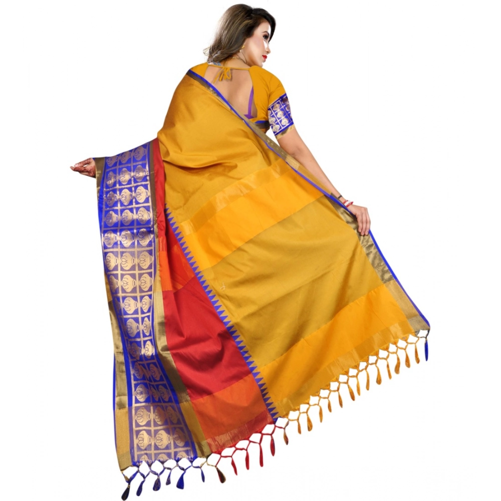 Women's Jacquard Woven Saree With Unstitched Blouse 5.5Mtr (Mustard) - Image 4