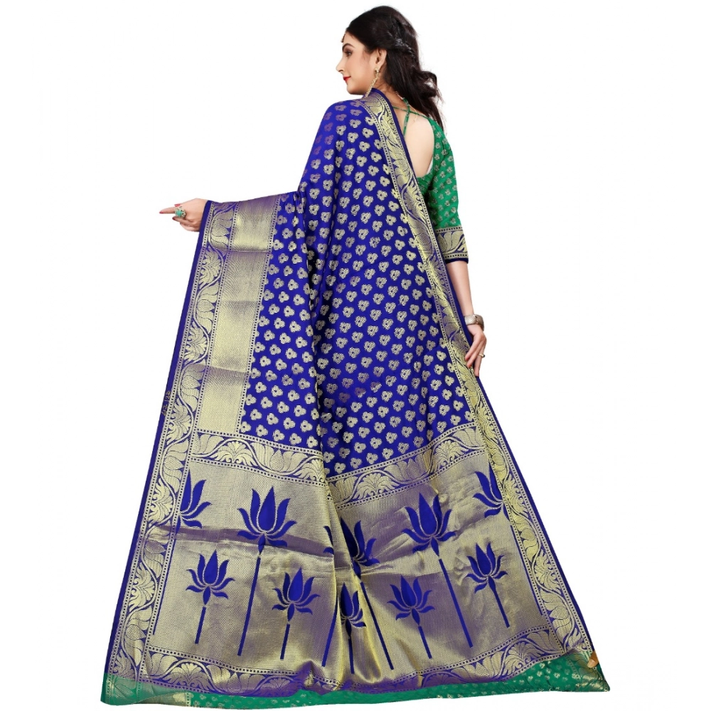 Women's Jacquard Woven Saree With Unstitched Blouse 5.5Mtr (Green) - Image 2