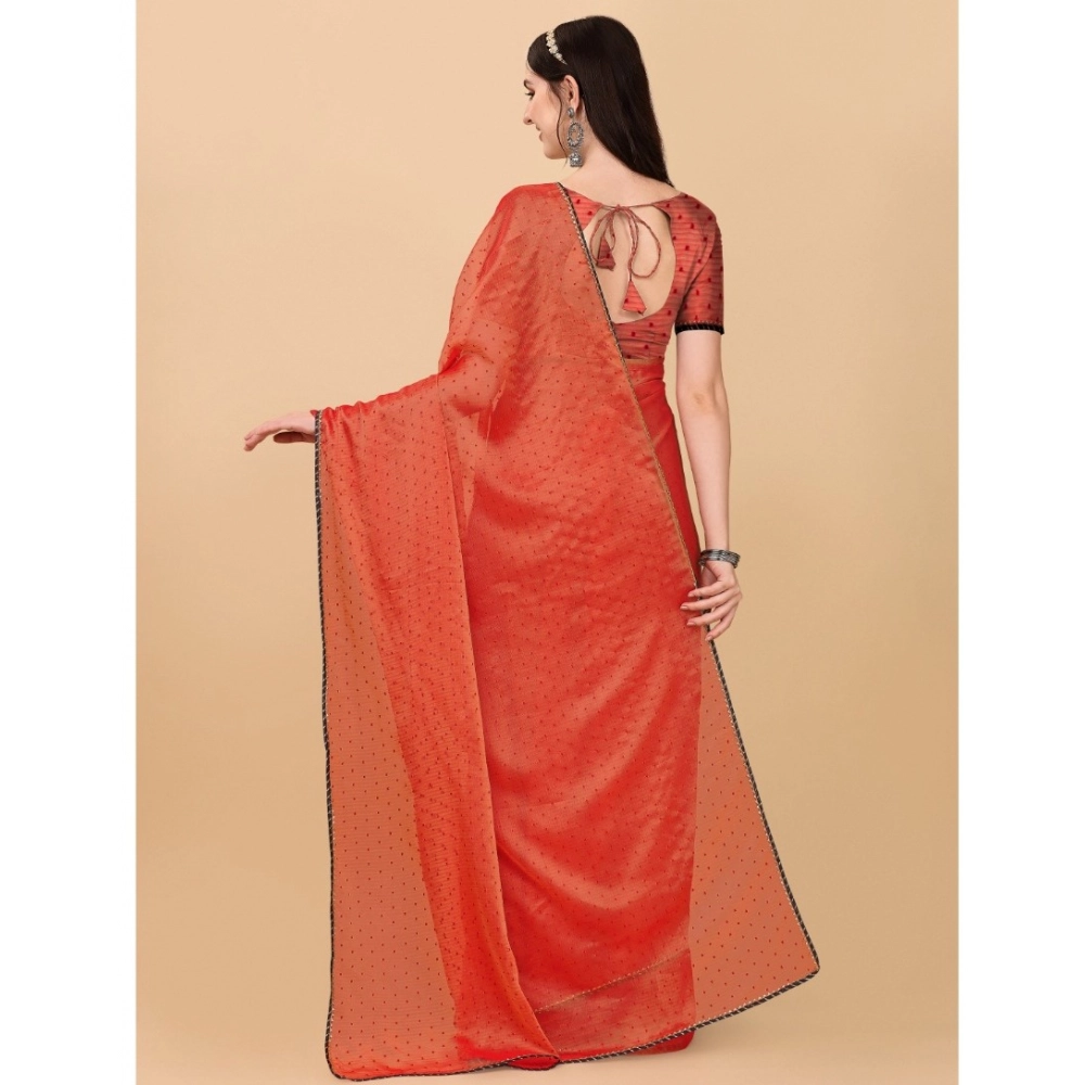 Women's Silk Blend Embellished Saree With Unstitched Blouse 5.5Mtr (Red) - Image 3