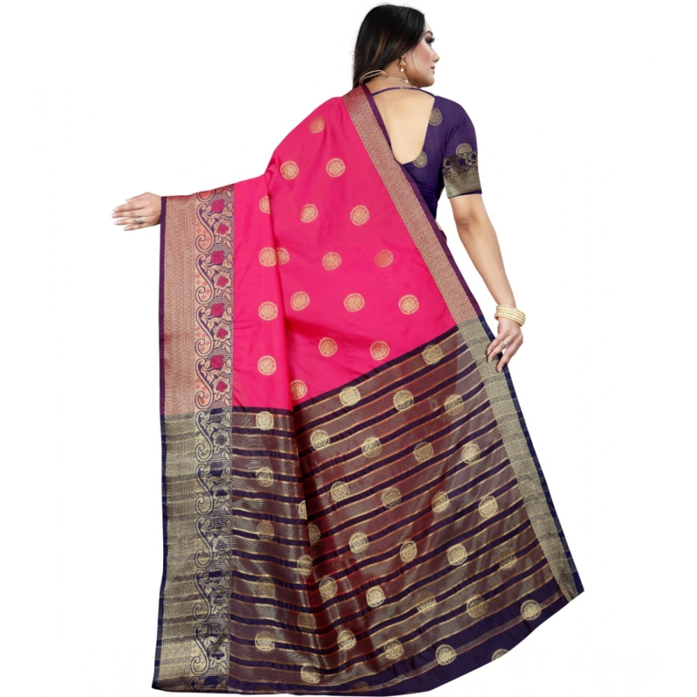 Women's Silk Blend Woven Saree With Unstitched Blouse 5.5Mtr (Blue-Pink) - Image 4