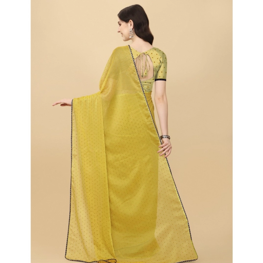 Women's Silk Blend Embellished Saree With Unstitched Blouse 5.5Mtr (Mustard) - Image 2