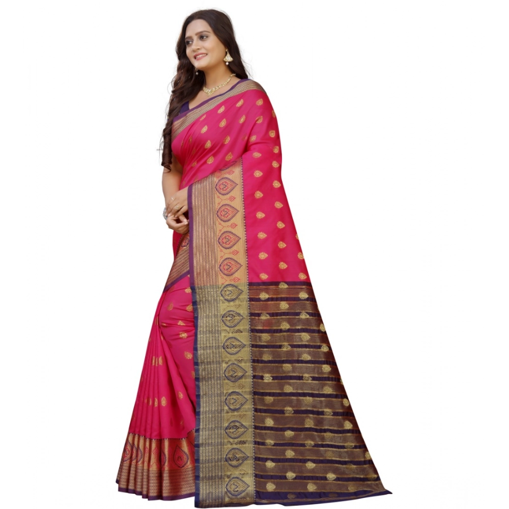 Women's Silk Blend Woven Saree With Unstitched Blouse 5.5Mtr (Multicolor) - Image 2