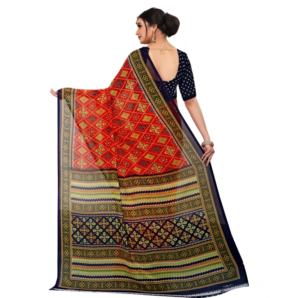 Women's Georgette Floral Print Saree With Unstitched Blouse 5.5Mtr (Multicolor) - Image 4