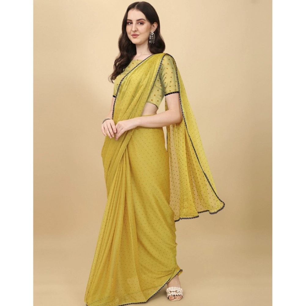 Women's Silk Blend Embellished Saree With Unstitched Blouse 5.5Mtr (Mustard) - Image 3
