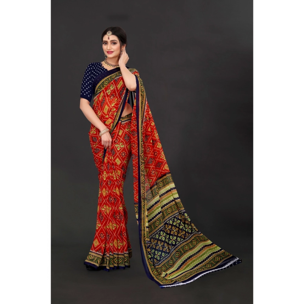 Women's Georgette Floral Print Saree With Unstitched Blouse 5.5Mtr (Multicolor) - Image 2