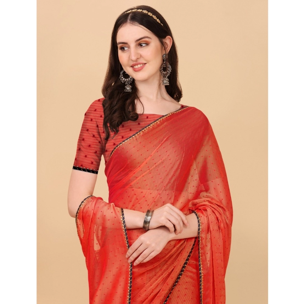 Women's Silk Blend Embellished Saree With Unstitched Blouse 5.5Mtr (Red) - Image 4