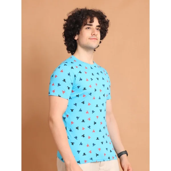 Generic Men's Casual Cotton Printed Round Neck Half Sleeve T-Shirt (Skyblue) - Image 3