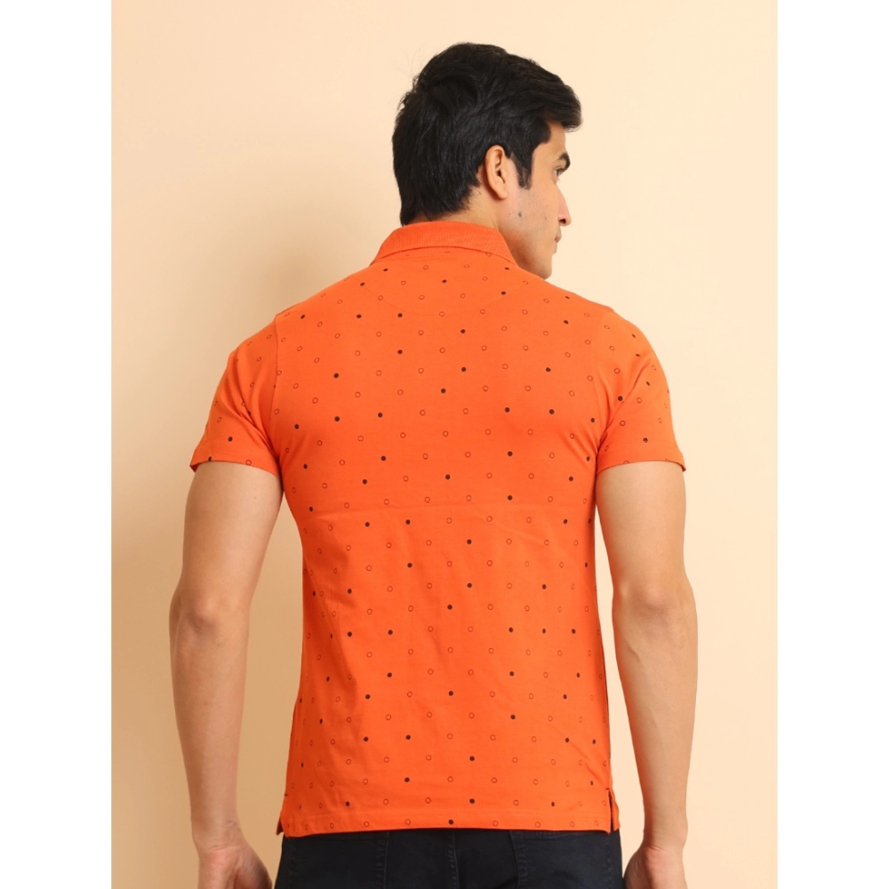 Men's Casual Cotton Printed Polo Neck Half Sleeve T-Shirt (Rust) - Image 2
