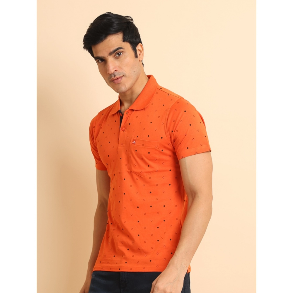 Men's Casual Cotton Printed Polo Neck Half Sleeve T-Shirt (Rust) - Image 4
