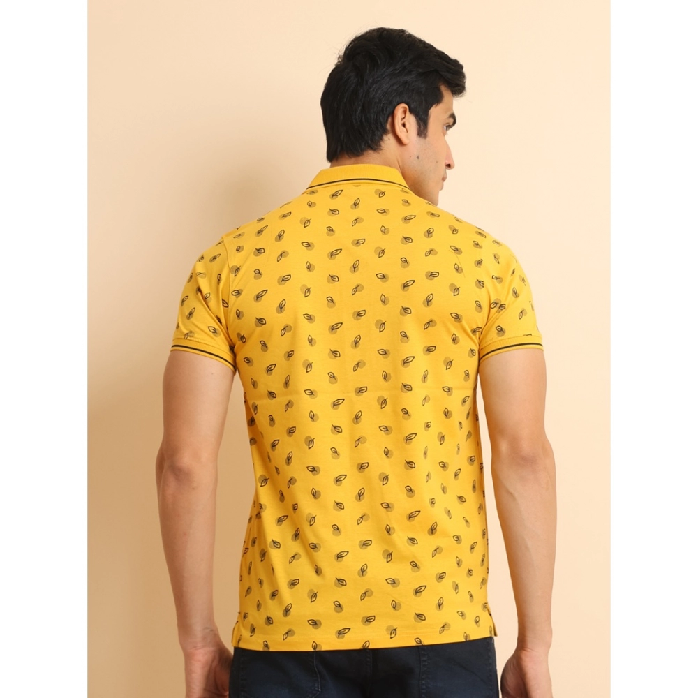 Men's Casual Cotton Printed Polo Neck Half Sleeve T-Shirt (Mustard) - Image 2
