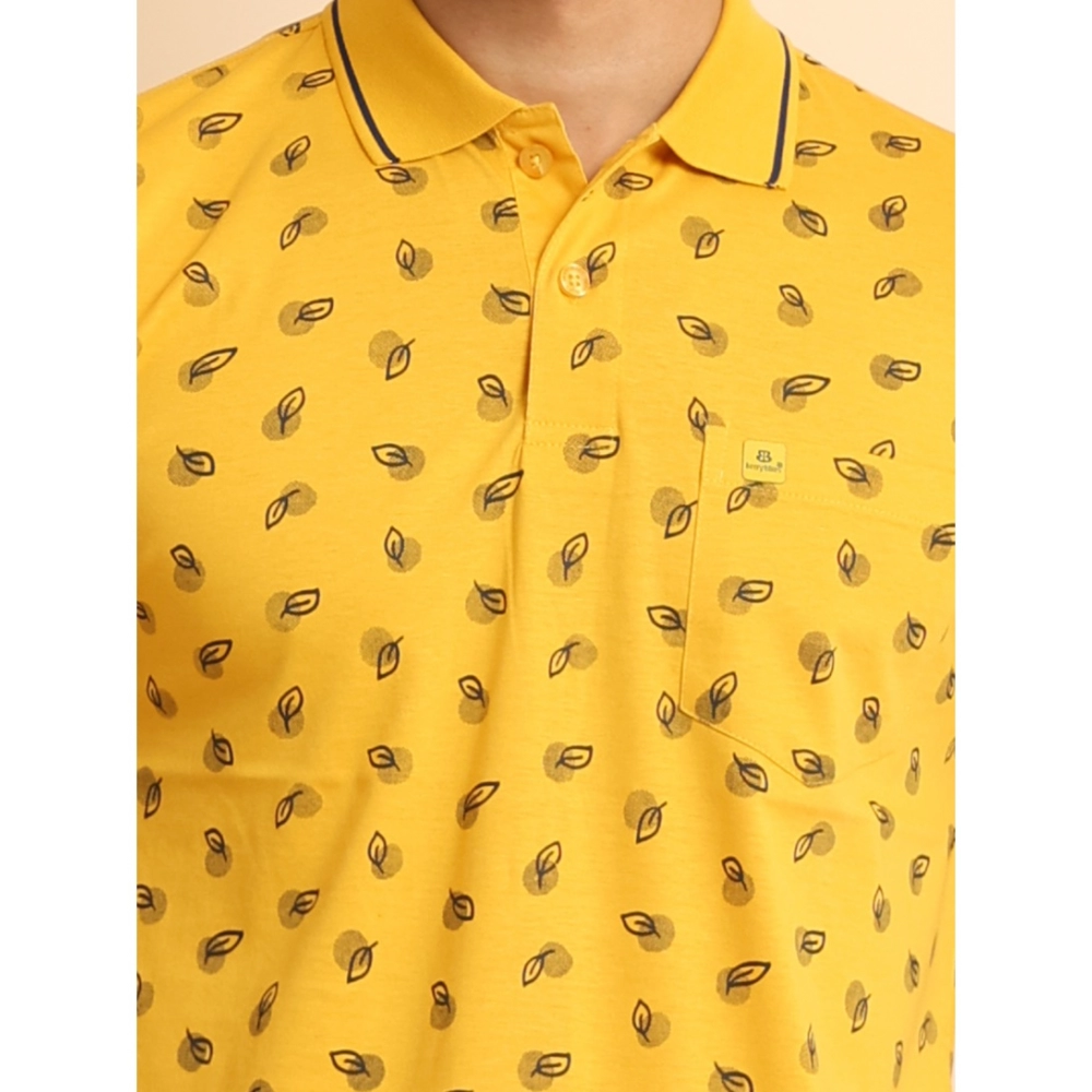 Men's Casual Cotton Printed Polo Neck Half Sleeve T-Shirt (Mustard) - Image 6