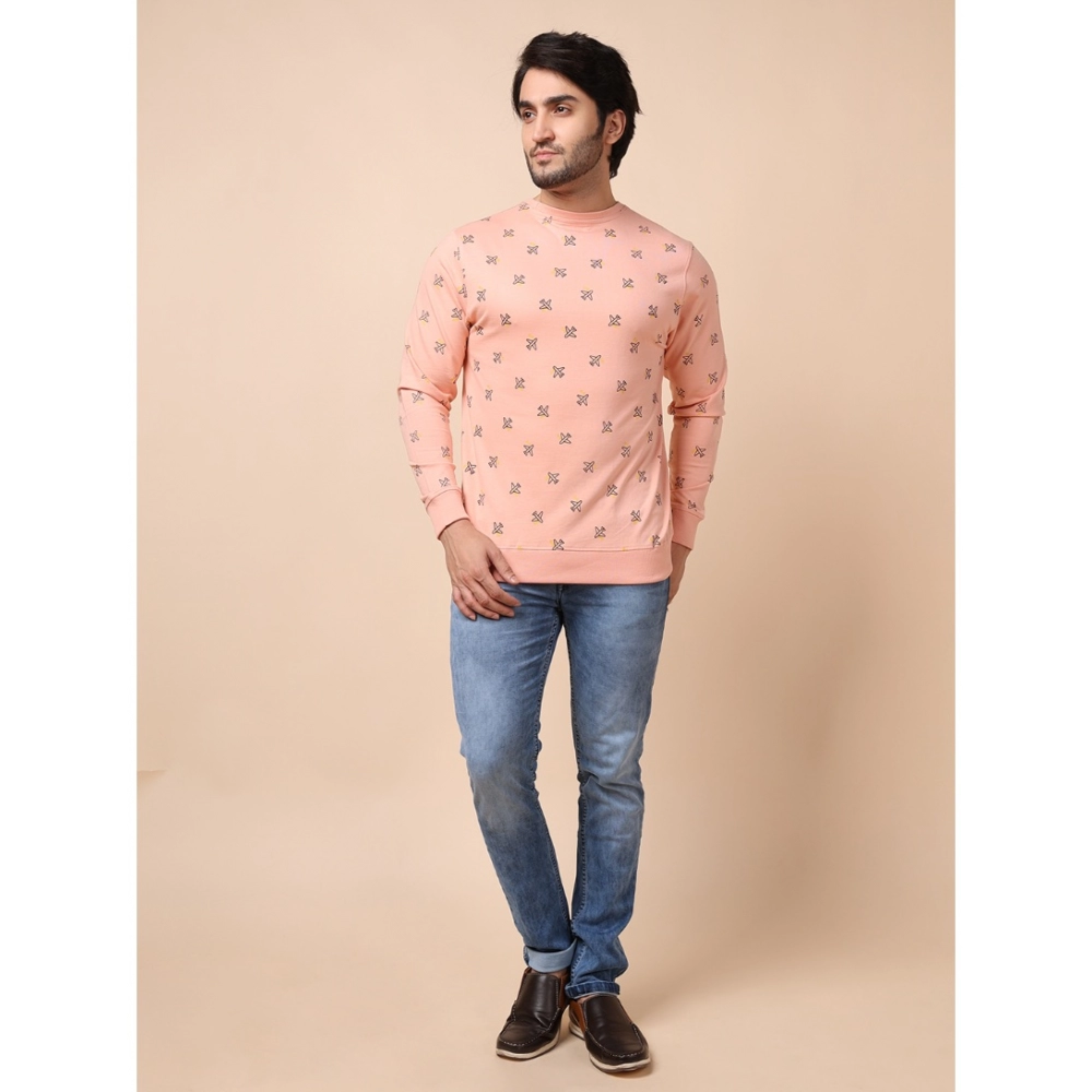 Men's Casual Cotton Printed Round Neck Full Sleeve Sweat T-Shirt (Peach) - Image 7