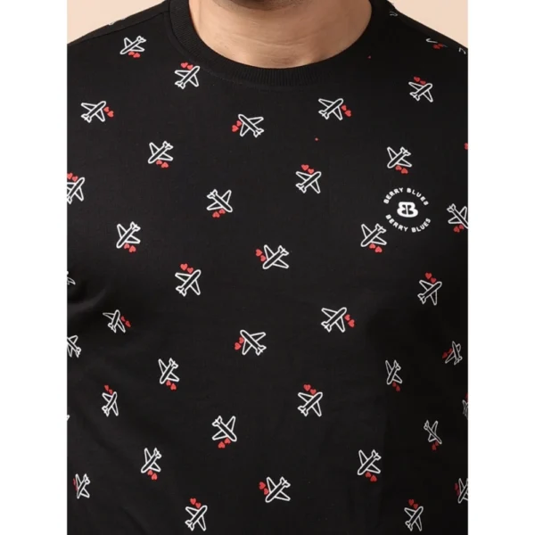 Men's Casual Cotton Printed Round Neck Full Sleeve Sweat T-Shirt (Black) - Image 6