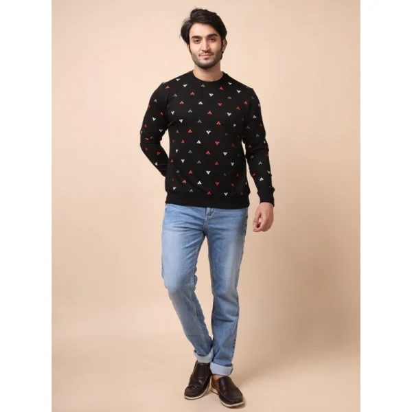 Men's Casual Cotton Printed Round Neck Full Sleeve Sweat T-Shirt (Black) - Image 7