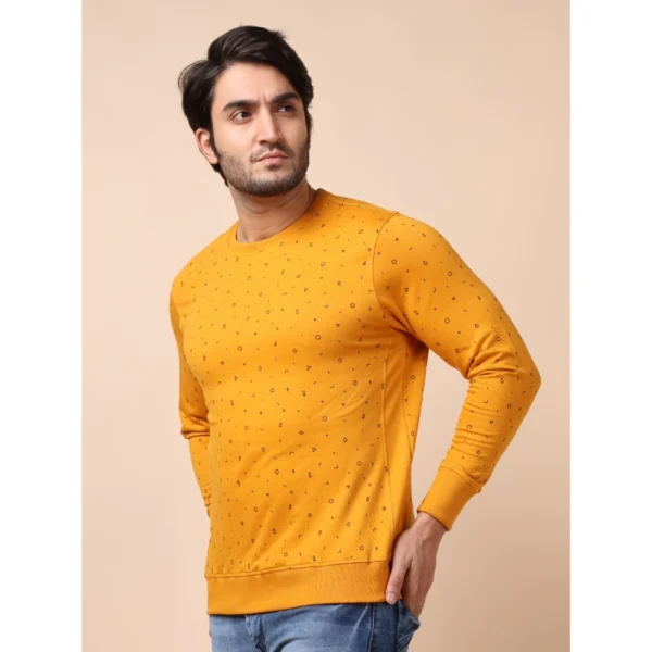 Men's Casual Cotton Printed Round Neck Full Sleeve Sweat T-Shirt (Mustard) - Image 3