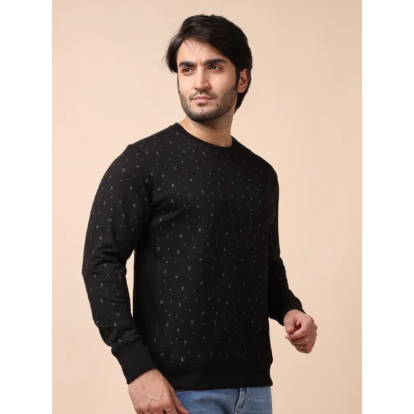 Men's Casual Cotton Printed Round Neck Full Sleeve Sweat T-Shirt (Black) - Image 4