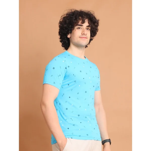 Generic Men's Casual Cotton Printed Round Neck Half Sleeve T-Shirt (Skyblue) - Image 3