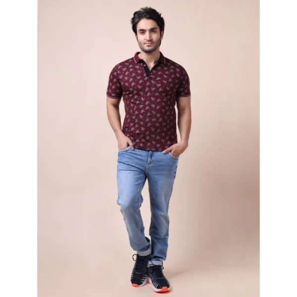 Generic Men's Casual Cotton Printed Polo Neck Half Sleeve T-Shirt (Plum) - Image 7