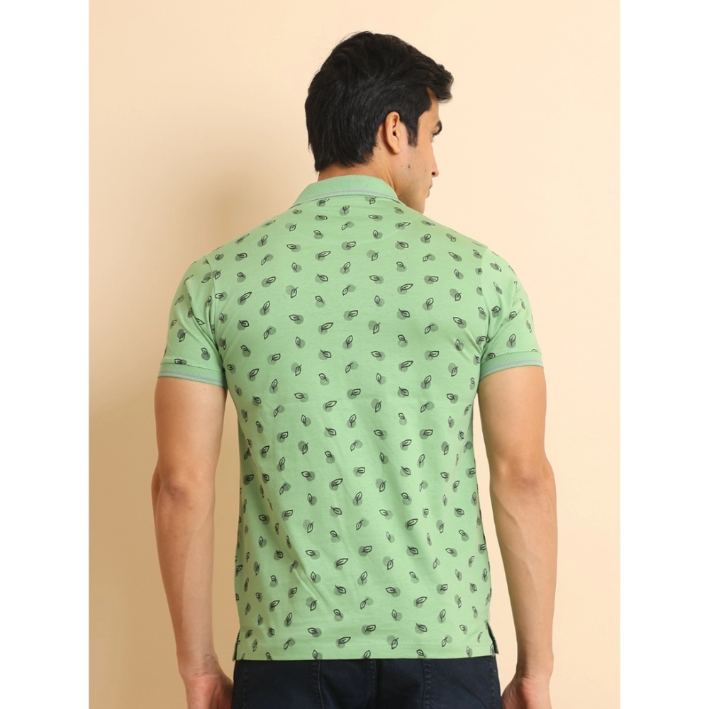 Men's Casual Cotton Printed Polo Neck Half Sleeve T-Shirt (Light Green) - Image 2