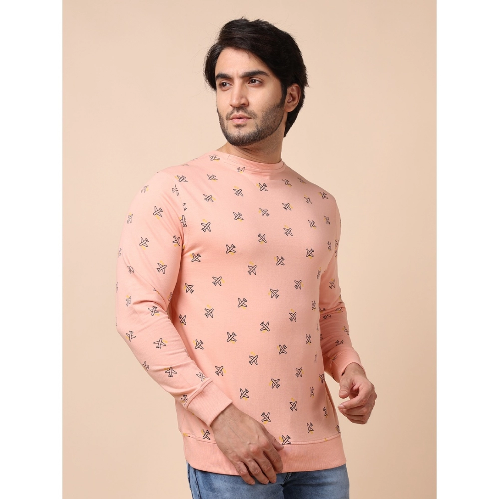 Men's Casual Cotton Printed Round Neck Full Sleeve Sweat T-Shirt (Peach) - Image 4