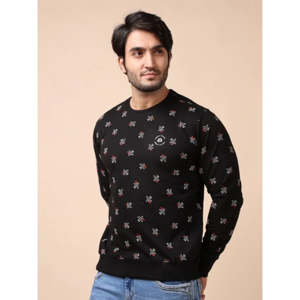 Men's Casual Cotton Printed Round Neck Full Sleeve Sweat T-Shirt (Black) - Image 3