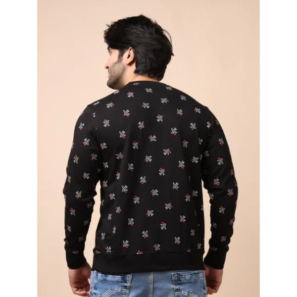 Men's Casual Cotton Printed Round Neck Full Sleeve Sweat T-Shirt (Black) - Image 2