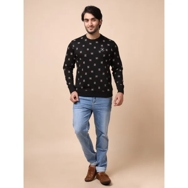 Men's Casual Cotton Printed Round Neck Full Sleeve Sweat T-Shirt (Black) - Image 7