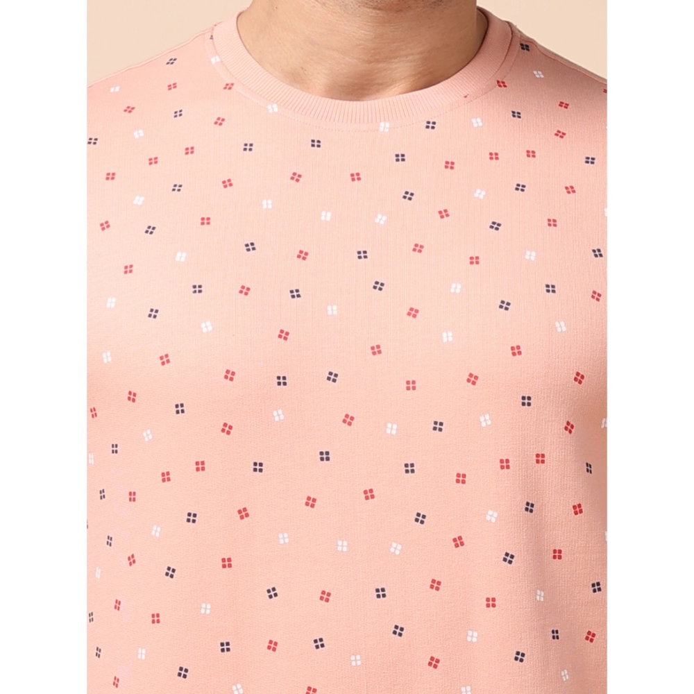 Men's Casual Cotton Printed Round Neck Full Sleeve Sweat T-Shirt (Peach) - Image 6