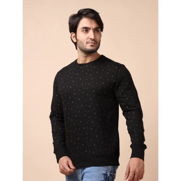 Men's Casual Cotton Printed Round Neck Full Sleeve Sweat T-Shirt (Black) - Image 3