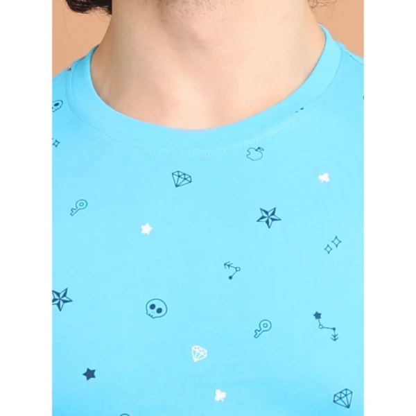 Generic Men's Casual Cotton Printed Round Neck Half Sleeve T-Shirt (Skyblue) - Image 6