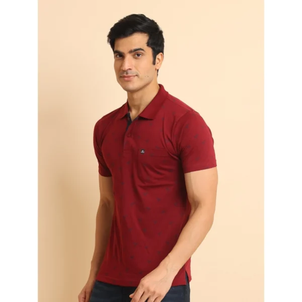 Men's Casual Cotton Printed Polo Neck Half Sleeve T-Shirt (Red) - Image 4