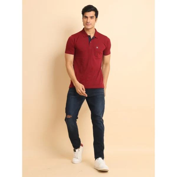 Men's Casual Cotton Printed Polo Neck Half Sleeve T-Shirt (Red) - Image 7