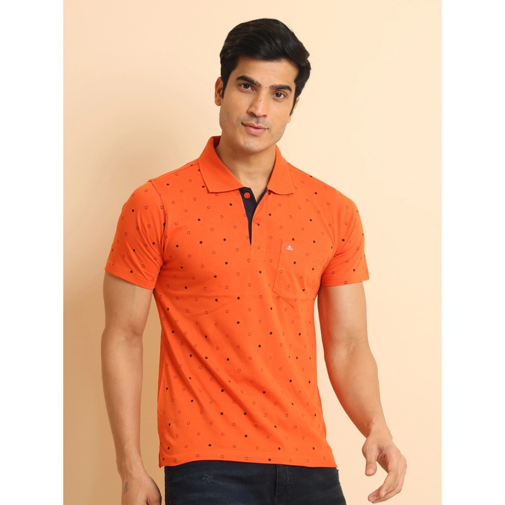 Men's Casual Cotton Printed Polo Neck Half Sleeve T-Shirt (Rust) - Image 3