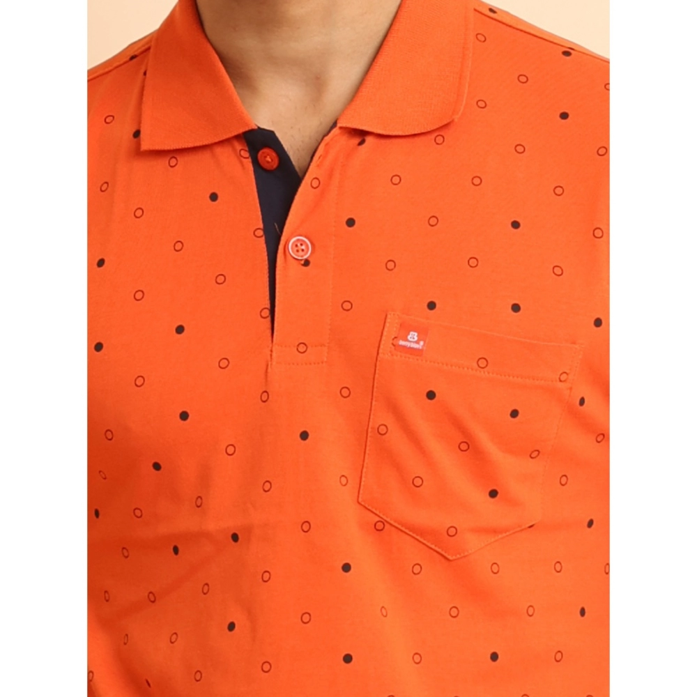 Men's Casual Cotton Printed Polo Neck Half Sleeve T-Shirt (Rust) - Image 6