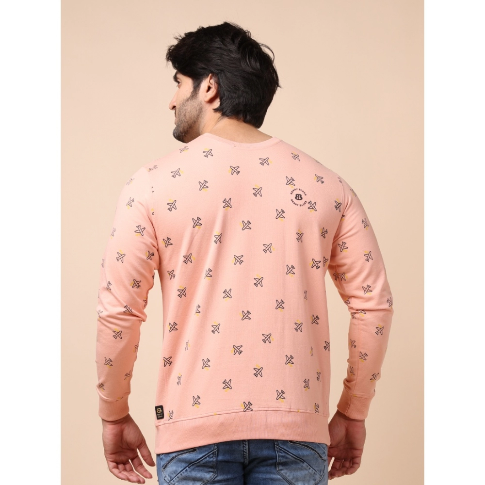 Men's Casual Cotton Printed Round Neck Full Sleeve Sweat T-Shirt (Peach) - Image 2
