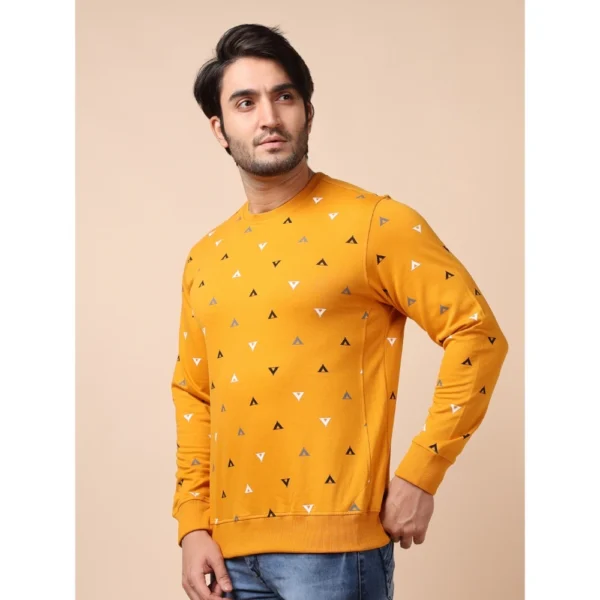 Men's Casual Cotton Printed Round Neck Full Sleeve Sweat T-Shirt (Mustard) - Image 3