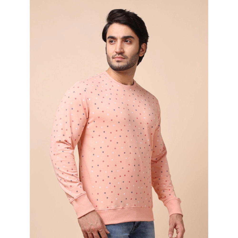 Men's Casual Cotton Printed Round Neck Full Sleeve Sweat T-Shirt (Peach) - Image 4