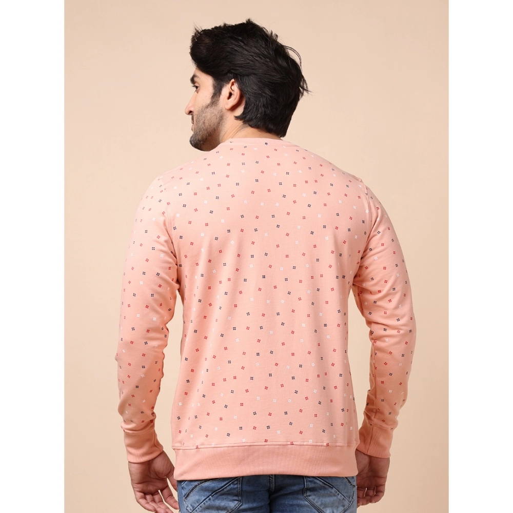 Men's Casual Cotton Printed Round Neck Full Sleeve Sweat T-Shirt (Peach) - Image 2