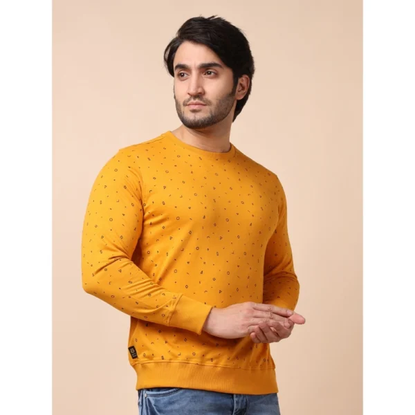 Men's Casual Cotton Printed Round Neck Full Sleeve Sweat T-Shirt (Mustard) - Image 4