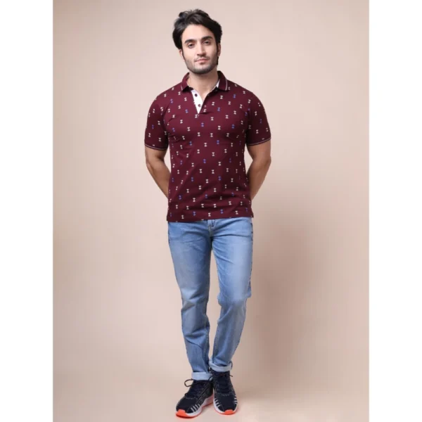 Generic Men's Casual Cotton Printed Polo Neck Half Sleeve T-Shirt (Plum) - Image 7