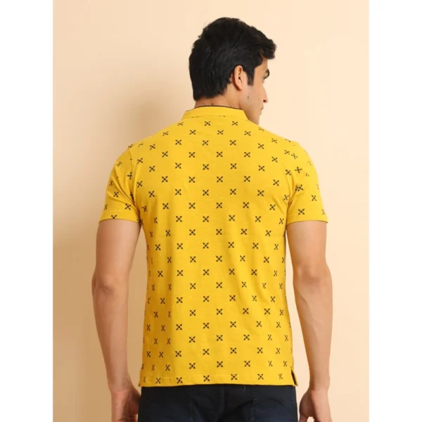 Men's Casual Cotton Printed Mandarin Collar Half Sleeve T-Shirt (Mustard) - Image 2