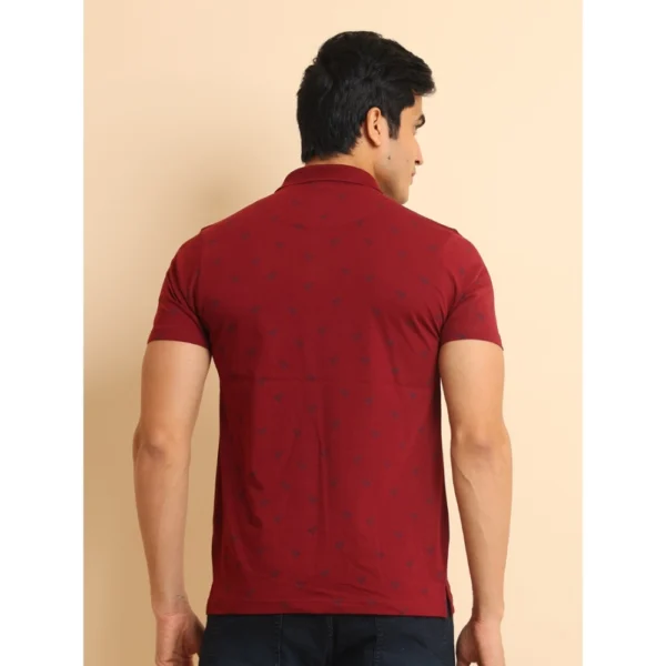 Men's Casual Cotton Printed Polo Neck Half Sleeve T-Shirt (Red) - Image 2