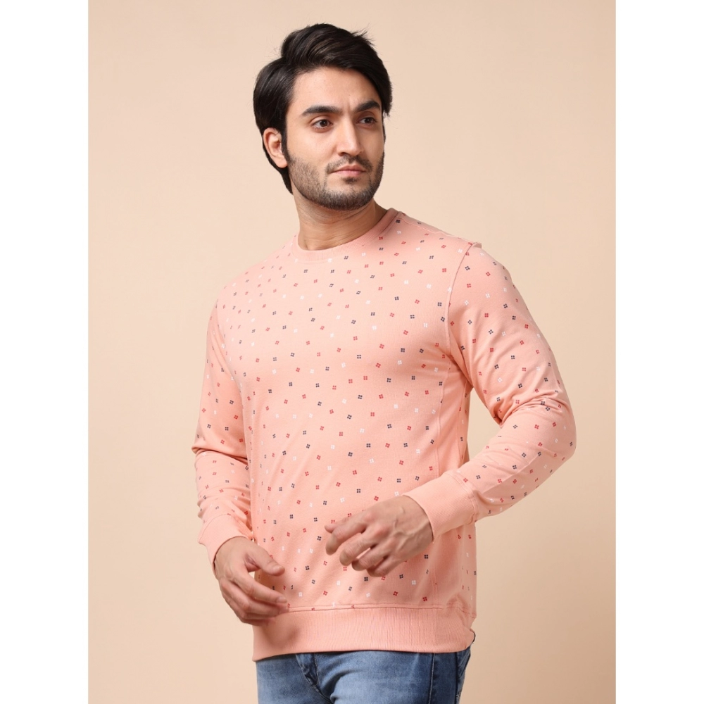 Men's Casual Cotton Printed Round Neck Full Sleeve Sweat T-Shirt (Peach) - Image 3