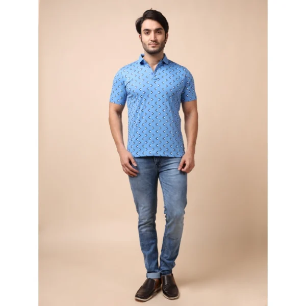 Generic Men's Casual Cotton Printed Polo Neck Half Sleeve T-Shirt (Blue) - Image 7
