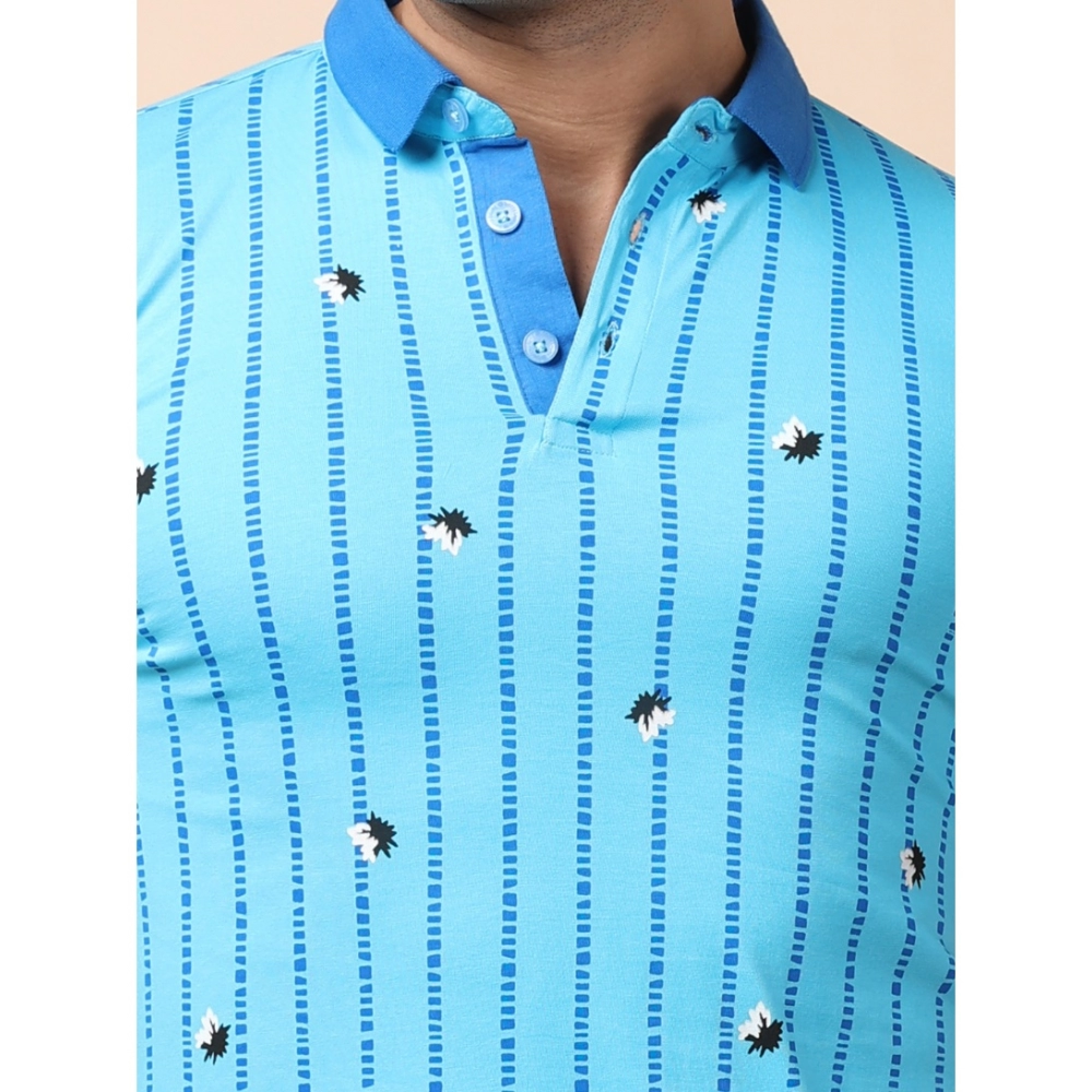 Men's Casual Cotton Printed Polo Neck Half Sleeve T-Shirt (Skyblue) - Image 6
