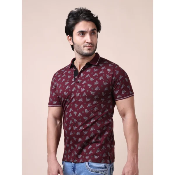 Generic Men's Casual Cotton Printed Polo Neck Half Sleeve T-Shirt (Plum) - Image 3