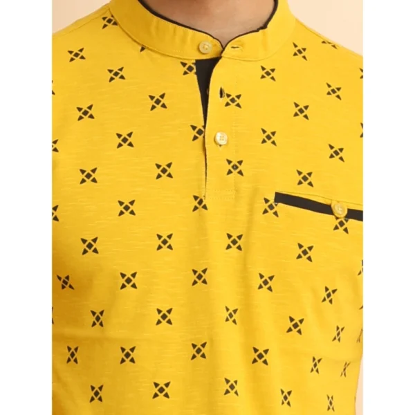 Men's Casual Cotton Printed Mandarin Collar Half Sleeve T-Shirt (Mustard) - Image 6